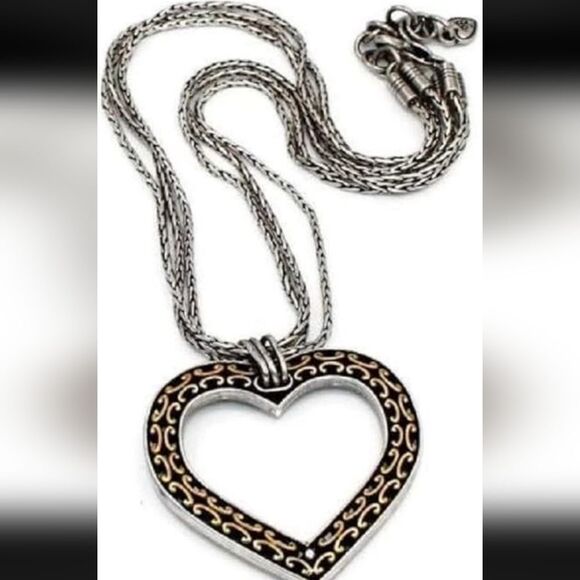 Brighton Seville Large Heart Reversilbe Two-Tone Retired Pendant Necklace - Picture 1 of 5